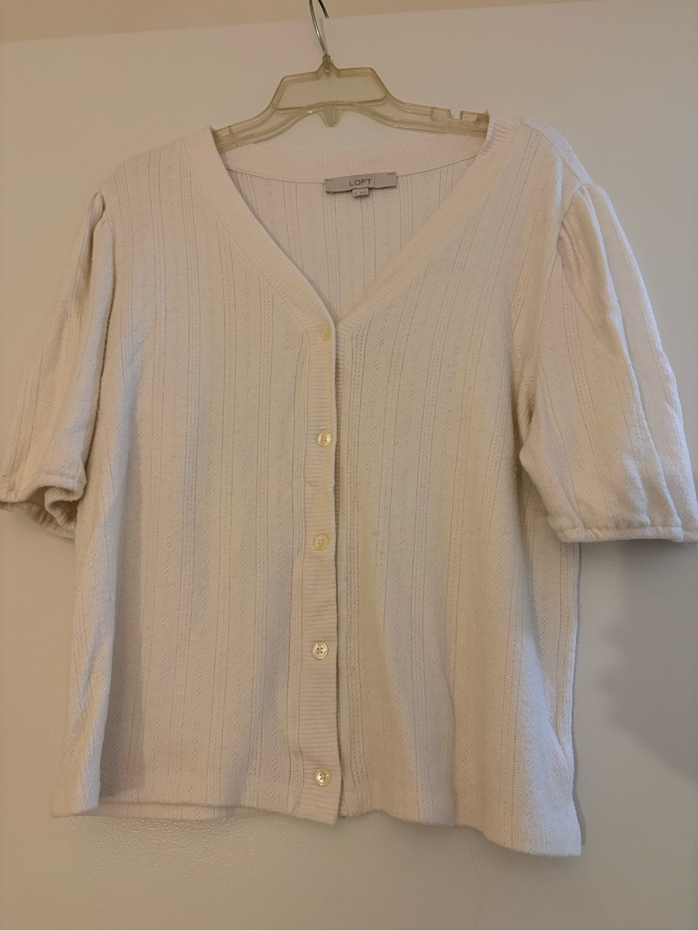LOFT Cream Button-Front Shortsleeved Cardigan
